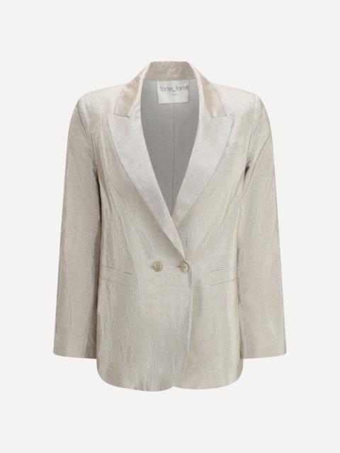 forte_forte Double-Breasted Jacket in linen and lurex with jewel buttons