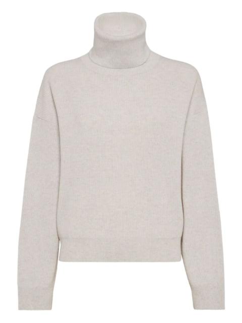 Brunello Cucinelli Brunello Cucinelli Women Cashmere Blend English Ribbed Turtleneck Sweater