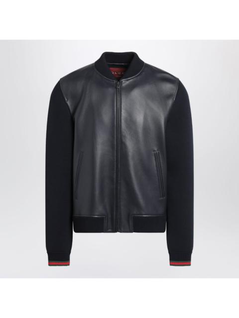 GUCCI Gucci Navy Blue Nappa Leather And Knit Bomber Jacket Men