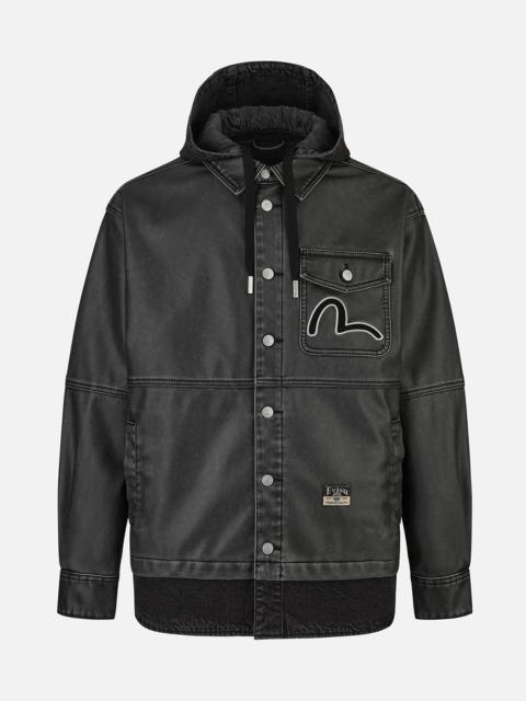 EVISU Seagull Print and Embossed Logo Regular Fit Vegan Leather Jacket