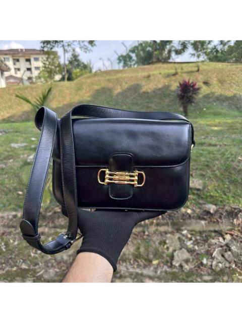 CELINE Rare Celine Vintage Black Leather Shoulder Bag Gold