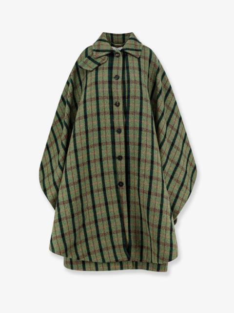 Chloé Chloe Madras Wool Cape Coat Green