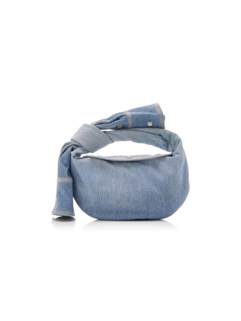 Bottega Veneta Mini Jodie Denim-Printed Leather Bag blue