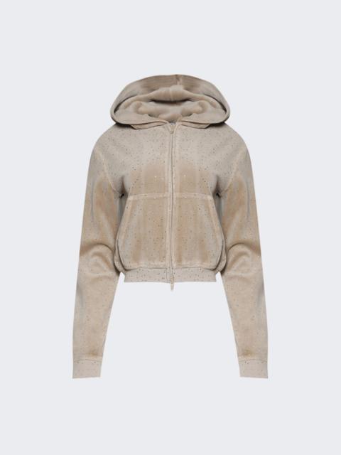 alexanderwang.t Shrunken Hoodie In Crystal Hotfix Velour Warm Taupe
