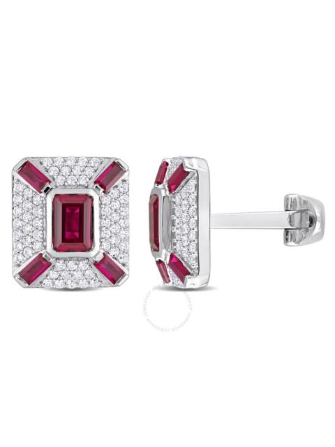 Other Designers AMOUR 5-1/4CT TGW Octagon and Baguette-cut Created Ruby and Created White Sapphire Cufflinks In Ster