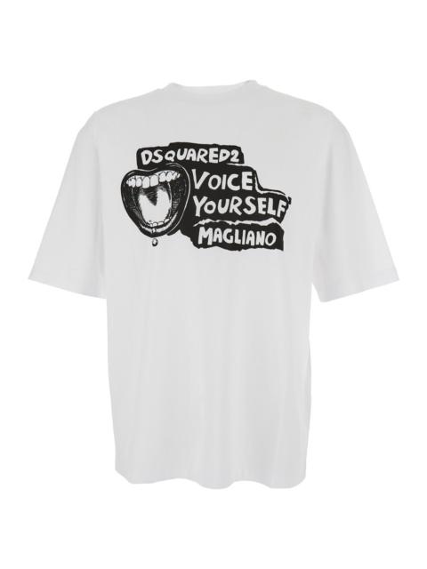 DSQUARED2 Dsquared2 Men 'D2 X Magliano' White Crewneck T-Shirt With Maxi Print On The Front In Cotton Man