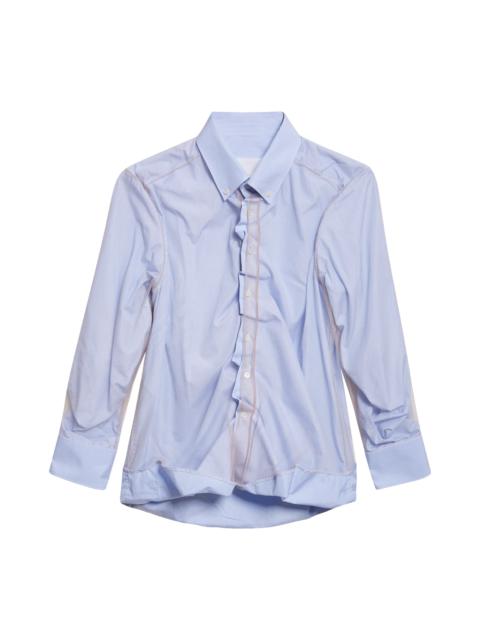Maison Margiela Maison Margiela Stripe Ruffle Long Sleeve Cotton Button-Down Shirt in Light Blue Stripe at Nordstrom