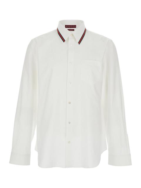 GUCCI Gucci Men White Shirt With Web Collar In Cotton Man