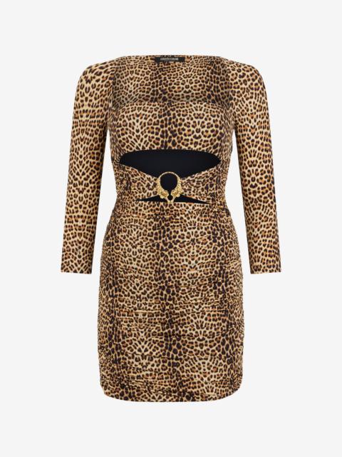 Roberto Cavalli Mini Dress with Baby Jaguar Print and Cut-Out Detail