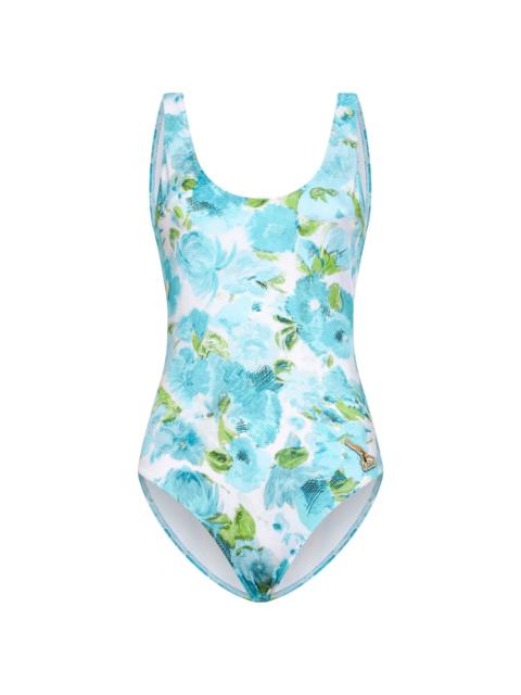 Chloé Chloé Women White And Blue Aqua Flower-Print Lycra One-Piece Swimsuit