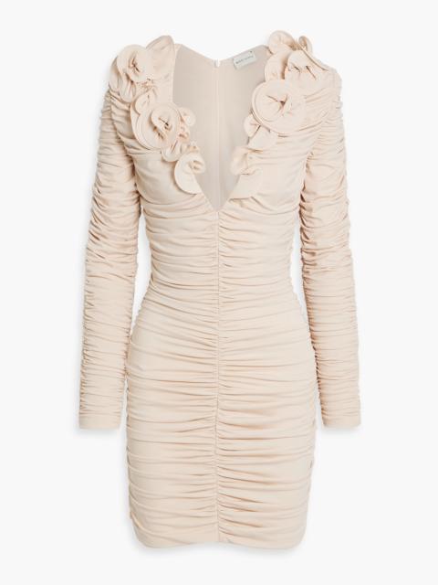 MAGDA BUTRYM Floral-appliquéd ruched stretch-jersey mini dress