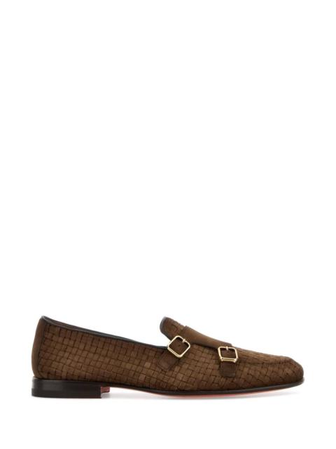 Santoni Santoni Men Brown Suede Scacco Loafers