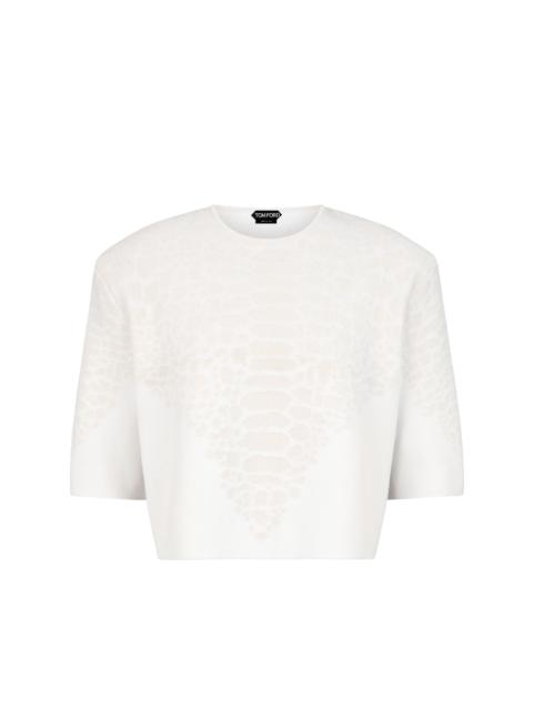 TOM FORD MERINO CASHMERE CREWNECK T-SHIRT WITH SILK CHENILLE EMBOSSED PYTHON DETAIL