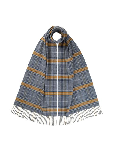 Johnstons of Elgin Tweed Check Merino Blue Scarf