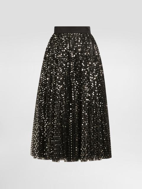 Dolce & Gabbana Tulle midi circle skirt with micro-sequin embroidery