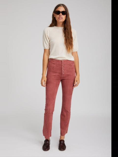 SPRWMN MAUVE SUEDE FRONT SNAP ANKLE FLARE LEGGINGS