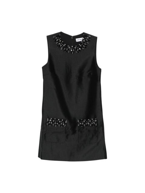 self-portrait Black Taffeta Embellished Trim Mini Dress