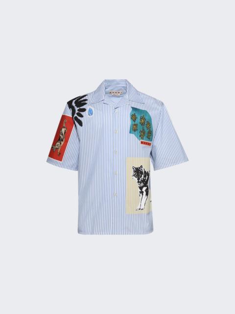 Marni X Slawn And Soldier Striped Poplin Bowling Shirt Iris Blue