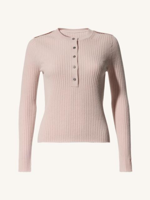 PERFECT MOMENT Ribbed Henley Wool & Cashmere Top