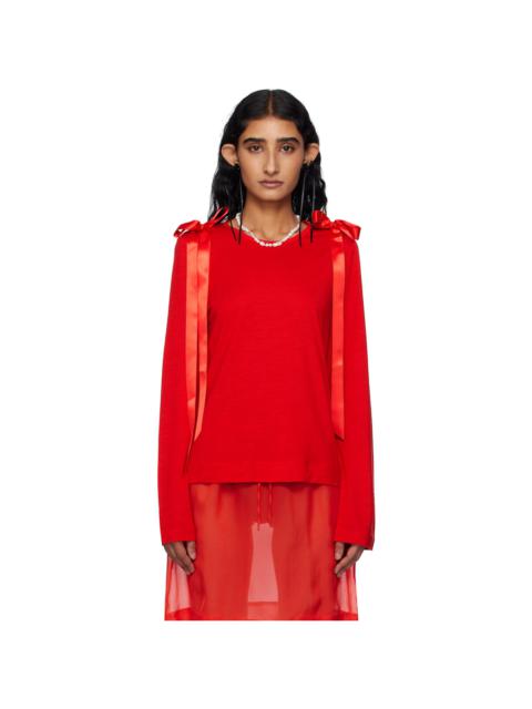 Red Bow Ribbon Tail Long Sleeve T-shirt