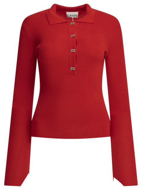 GANNI Ganni Merino Wool Polo Sweater