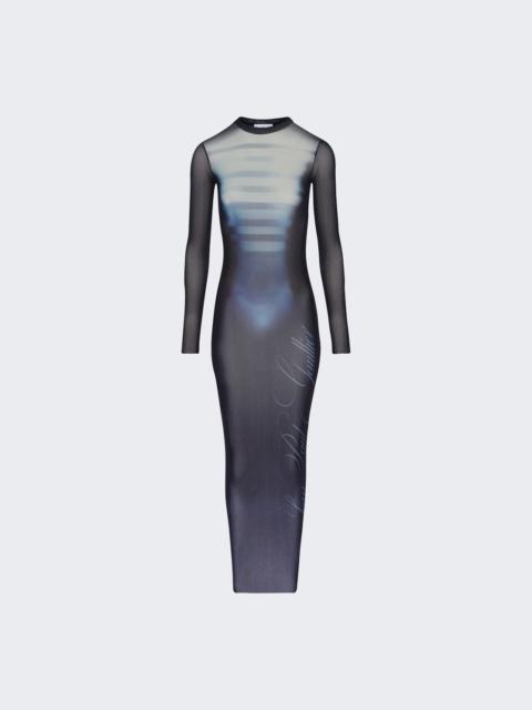 Jean Paul Gaultier Le Male Printed Mesh Crew Neck Long Dress Navy