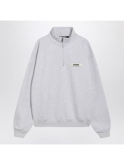 JACQUEMUS Jacquemus Light Grey Zip-Neck Sweatshirt With Gros Grain Logo Men