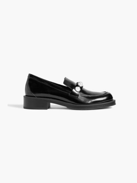 Stuart Weitzman Portia faux pearl-embellished glossed-leather loafers