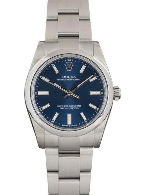 ROLEX Used Stainless Steel Rolex Oyster Perpetual 34 Blue Dial Ref 124200