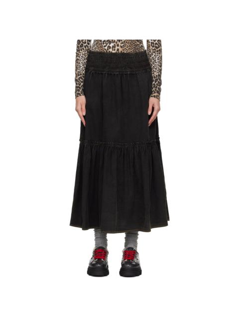 GANNI Black Washed Smock Maxi Skirt