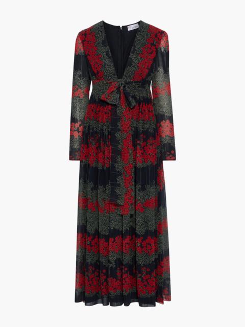 REDValentino Belted pintucked floral-print georgette maxi dress