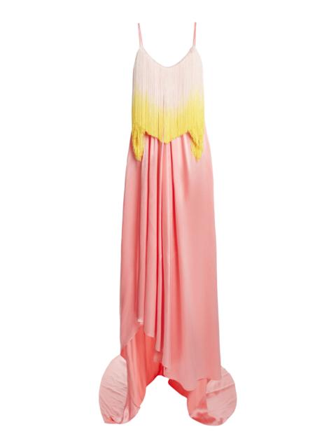 HALPERN Diamond Bra Fringed Satin Gown multi