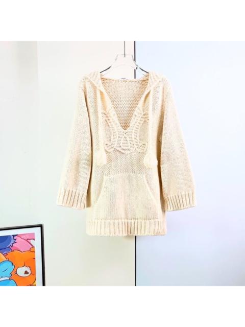 CELINE Celine beige V-neck wool knit hooded top