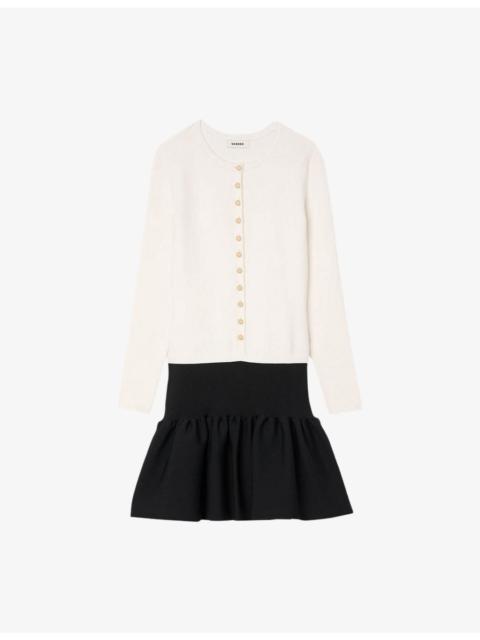 Sandro Cropped Two-Tone Stretch-Knit Dress