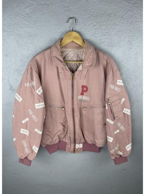 Other Designers Karl Helmut × Pink House × Vintage - Vintage 90s Karl Helmut X Pink House Letterman Bomber Jacket