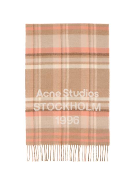 Acne Studios Beige & Pink Wide Check Logo Scarf