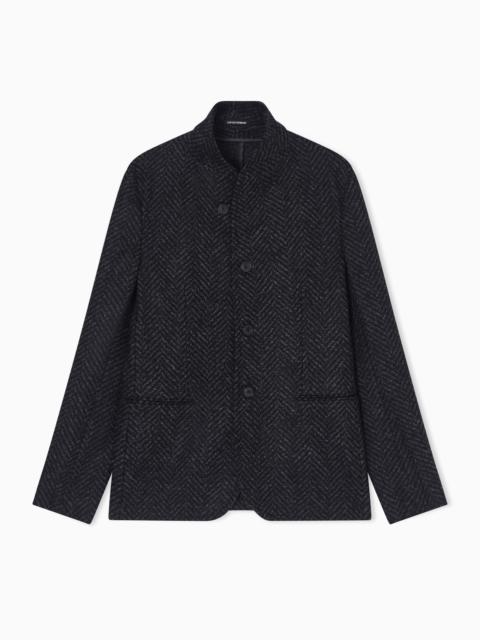 EMPORIO ARMANI GURU-COLLAR JACKET IN JACQUARD JERSEY WITH A CHEVRON MOTIF