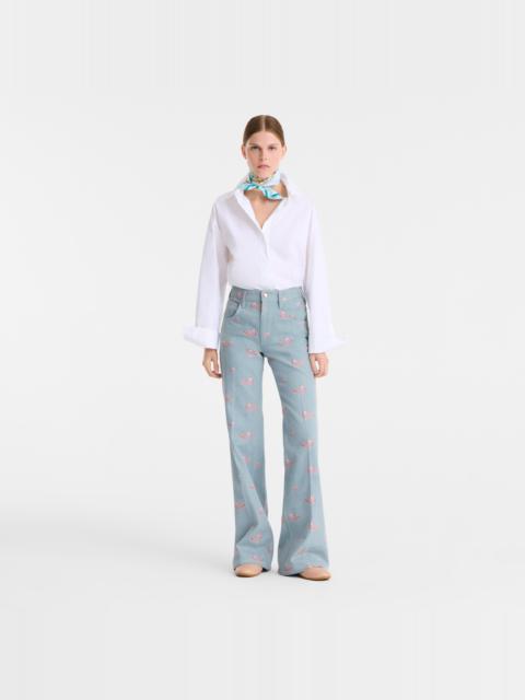 Longchamp Jean's Sky Blue - Embroidered denim
