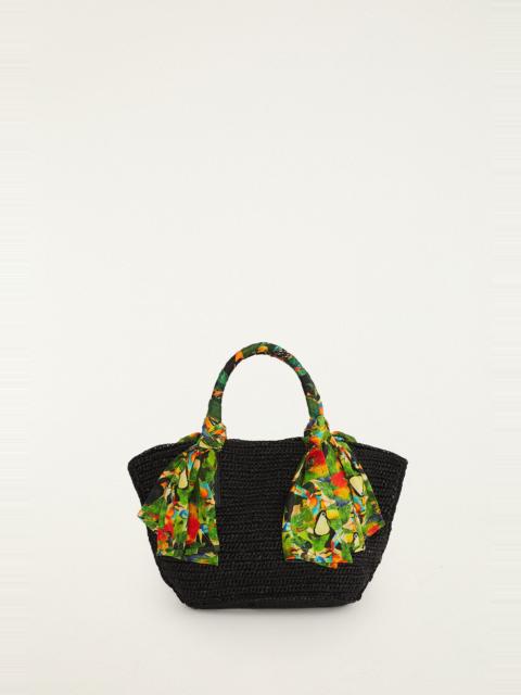 FARM RIO Black Scarf Raffia Mini Basket Bag