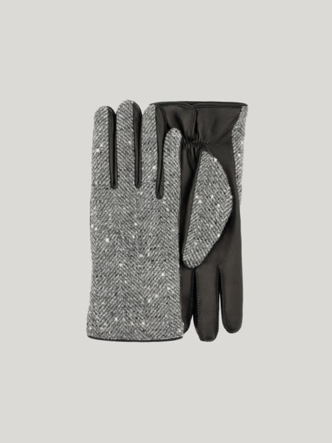 Canali GRAY DONEGAL-EFFECT WOOL GLOVES WITH LEATHER DETAILS