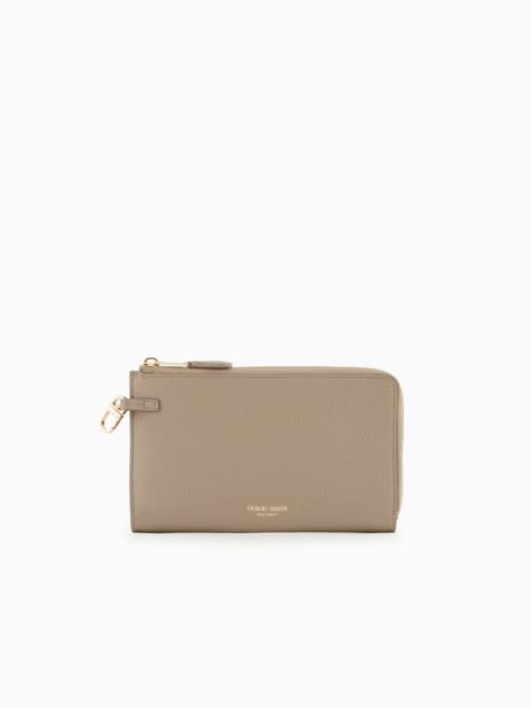 GIORGIO ARMANI PEBBLED LEATHER WALLET WITH WRAPAROUND ZIP
