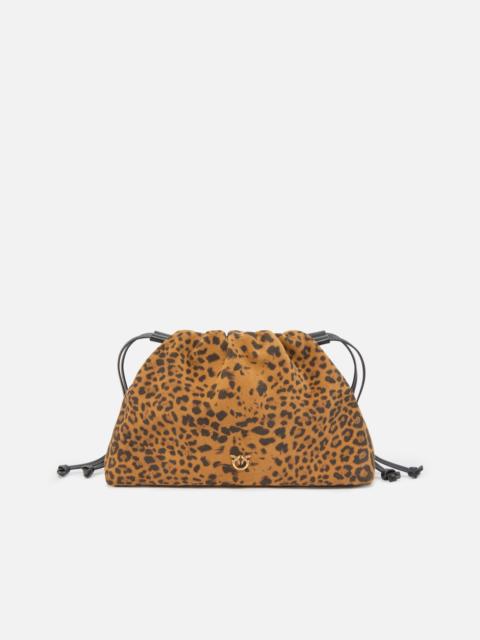 PINKO SMALL SUEDE SHOULDER CLUTCH WITH LEOPARD PRINT