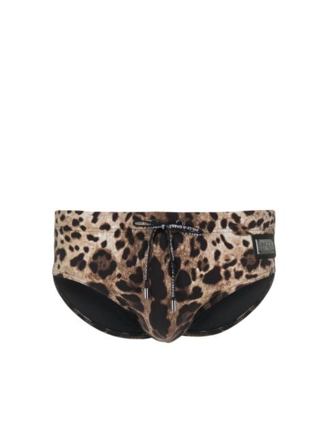 leopard-print swim briefs
