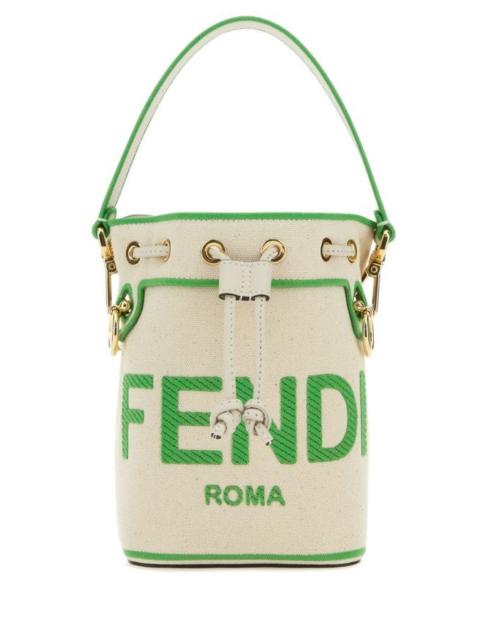 Fendi Woman Sand Canvas Mini Mon Tresor Bucket Bag