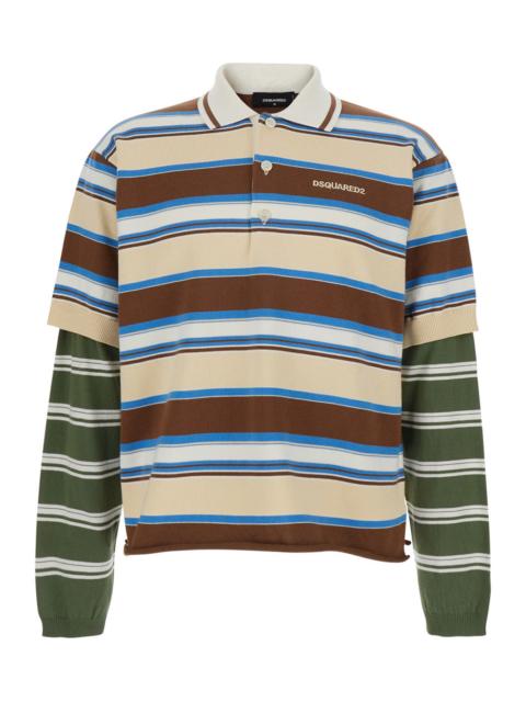 DSQUARED2 Dsquared2 Men Multicolor Polo Shirt With Logo Lettering On The Front And All-Over Striped Print In C