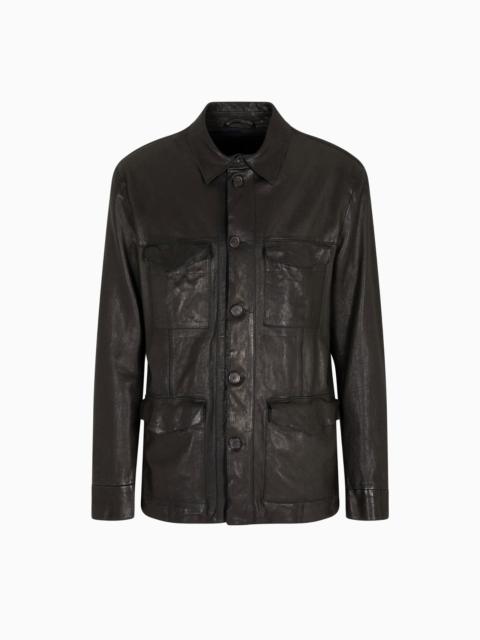 GIORGIO ARMANI LAMBSKIN NAPPA LEATHER SAFARI JACKET