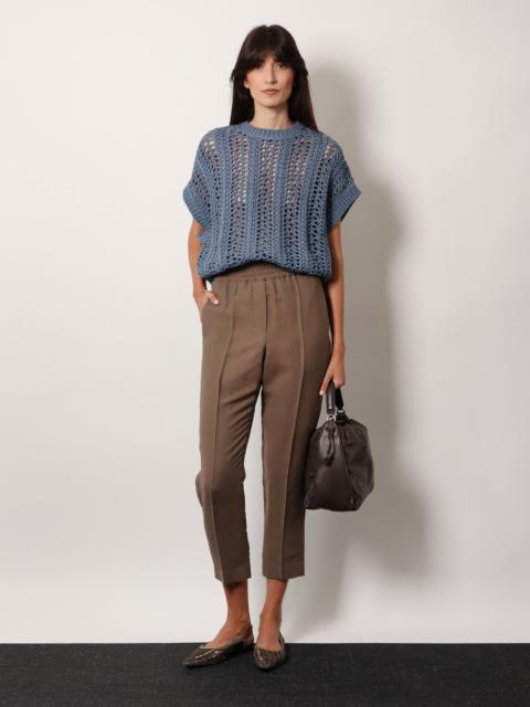 Brunello Cucinelli Viscose And Linen Trousers With Ton-Sur-Ton Lateral Band
