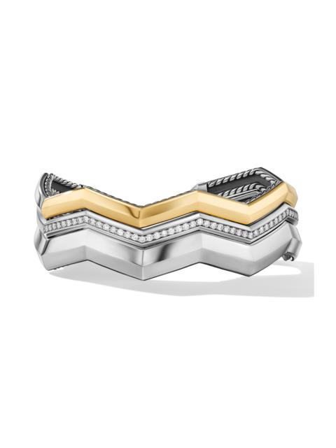 DAVID YURMAN David Yurman Stax Zigzag Three-Row Cuff Bracelet in Sterling Silver, 17.4mm in Sterling Silver/Yello