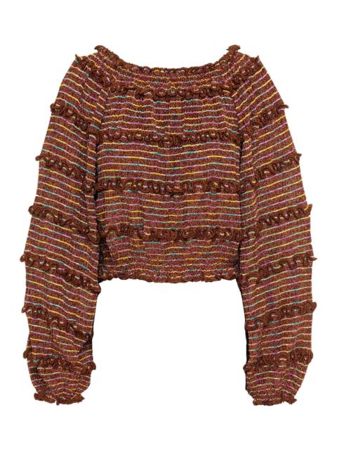 Missoni Ruffle-trimmed metallic striped knitted sweater