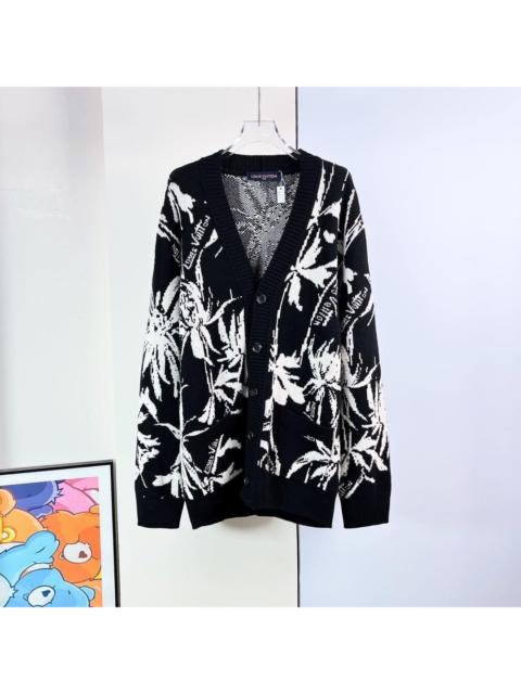 Louis Vuitton Louis Vuitton black and white botanical print knitted cardigan jacket, as worn by Wang Hedi.